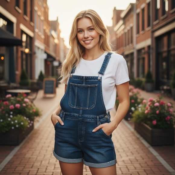 Denim Blue Women's Overall Shorts - Picture 1 of 13